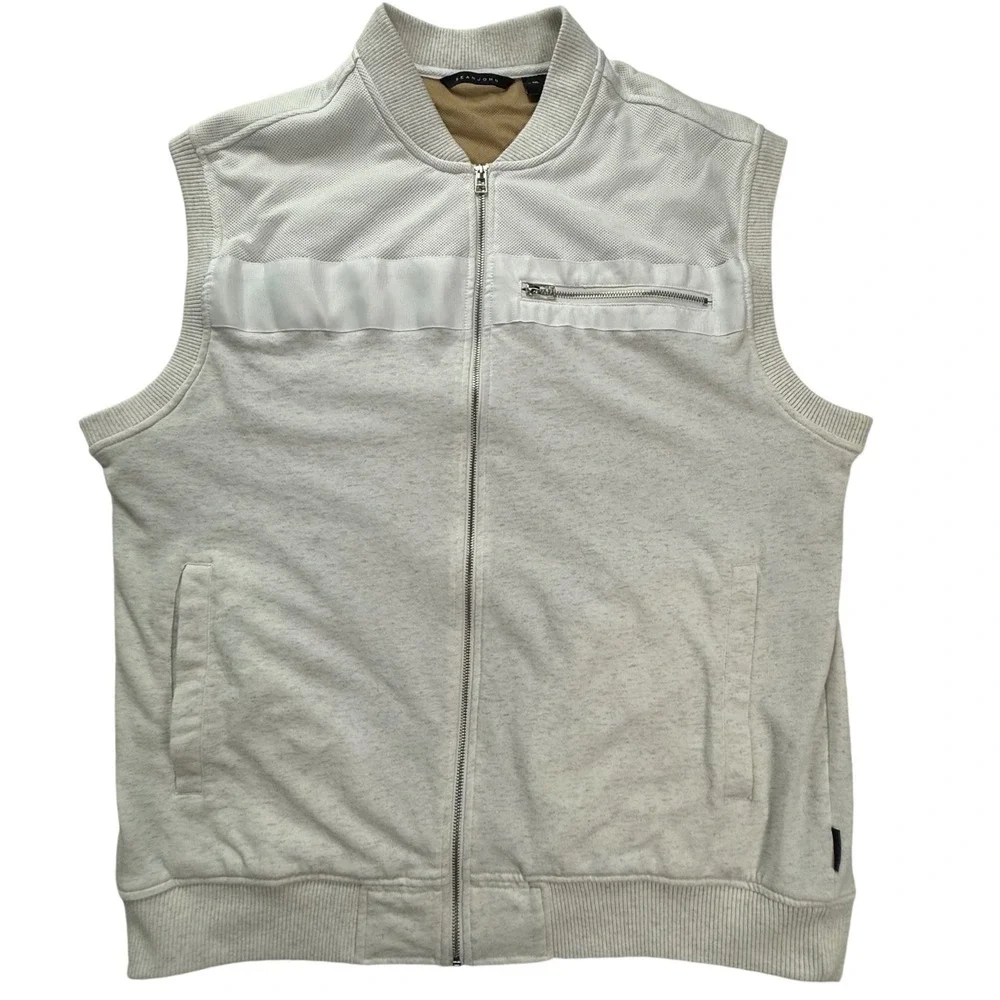 Sean John Mens 3XL Full Zip Vest Light Gray MeshPanel Mixed Media Sleeveless Y2K